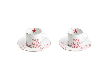 Mercan Kırmızı Deniz Yıldızı Türk Kahve Fincan Seti 2'Li &Hediye Kutulu