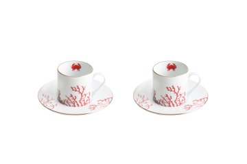 Mercan Kırmızı Yengeç Türk Kahve Fincan Seti 2'Li &Hediye Kutulu