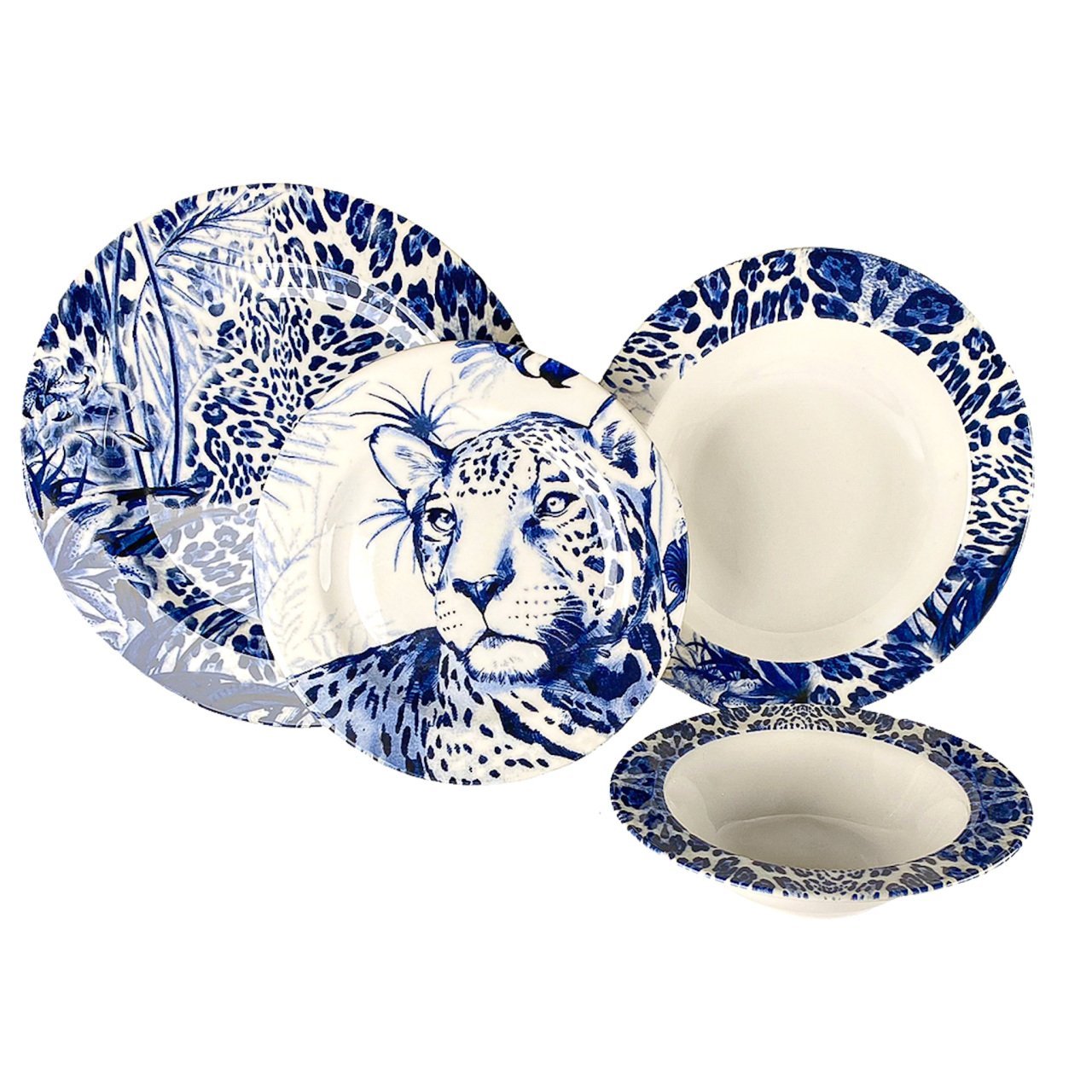 Mavi Leopar 24 Parça Tabak Seti