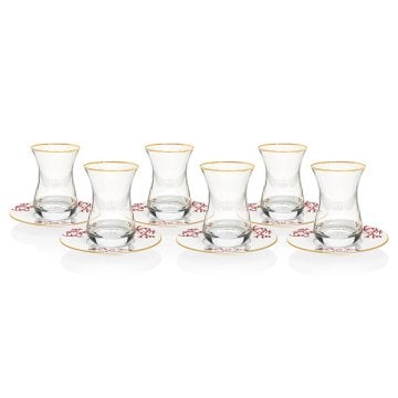 Mercan Kırmızı 18 Parça Çay + Mırra Set Hediye Kutulu