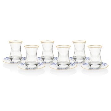 Mercan Mavi 18 Parça Çay + Mırra Set Hediye Kutulu