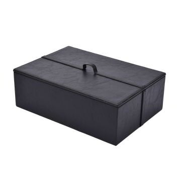 Siyah Kapaklı Deri Kutu 15*25*10 cm