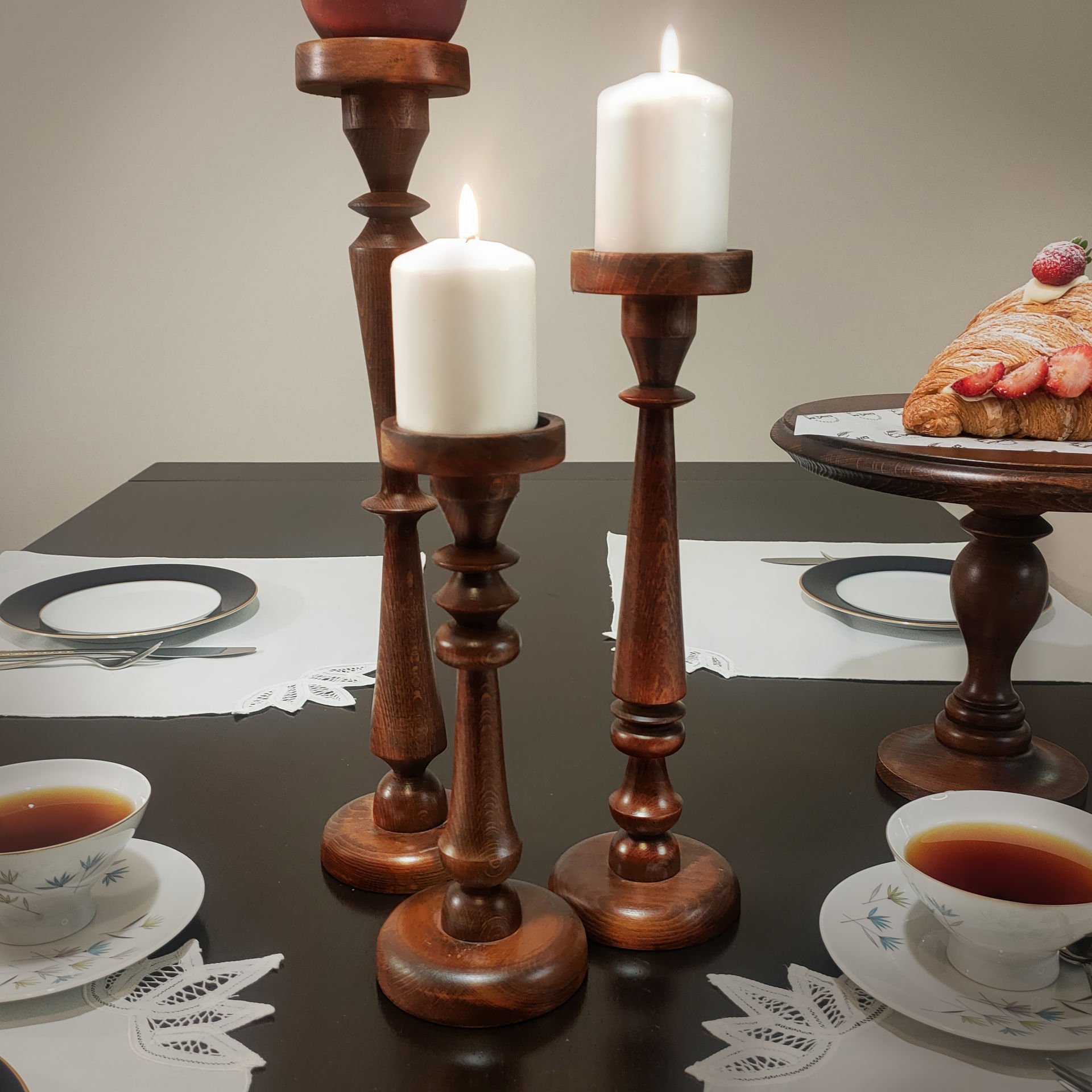 Üçlü ahşap şamdan set