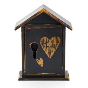 Gold kalp siyah ev anahtar kutusu
