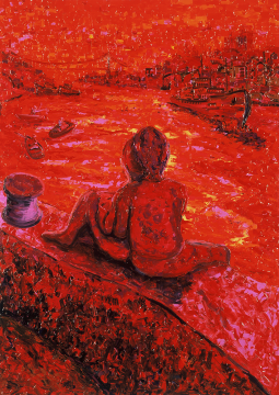 İstanbul Kanvas Tablo - Bosphorus Lovers in Red - 100cm x 140cm