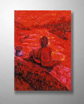 İstanbul Kanvas Tablo - Bosphorus Lovers in Red - 100cm x 140cm