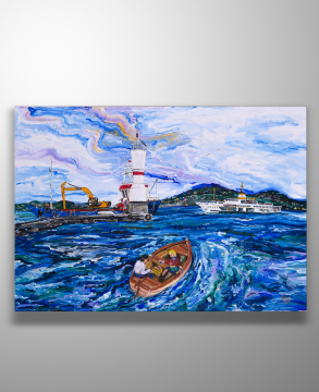 İstanbul Orijinal Tablo - Büyükada Boats 100x70cm