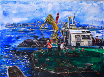 İstanbul Orijinal Tablo - A Tug of Tyres 123 cm x 92 cm - Akrilik Eser