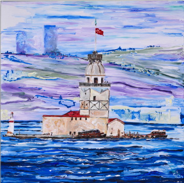 İstanbul Orijinal Tablo - Kız Kulesi New Years Eve 76cmx76cm Akrilik Tablo