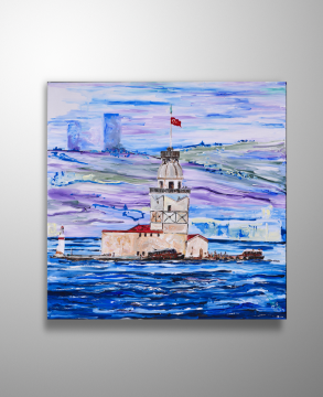 İstanbul Orijinal Tablo - Kız Kulesi New Years Eve 76cmx76cm Akrilik Tablo