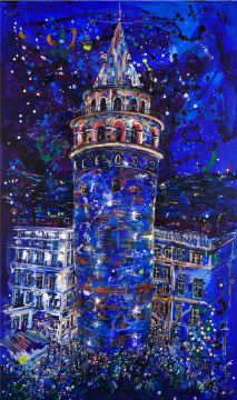 İstanbul Orijinal Tablo - Galata Kulesi Blue 91cmx152cm - Akrilik Tablo