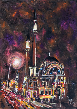 İstanbul Kanvas Tablo - Dolmabahçe Camii Winter Night Time