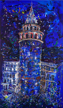 İstanbul Kanvas Tablo - Galata Tower Blue