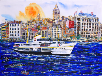 İstanbul Kanvas Tablo - Ferry Boat and Asya 2