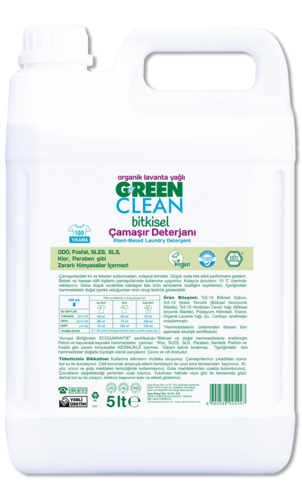 Organik Lavanta Yağlı Bitkisel Çamaşır Deterjanı 5lt