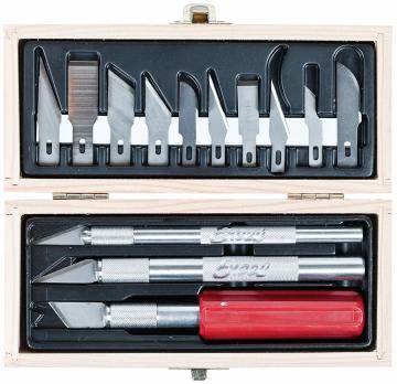 EXCELL K-1-2-6 Maket Bıçağı Takımı 3 lü, Ahşap Kutuda