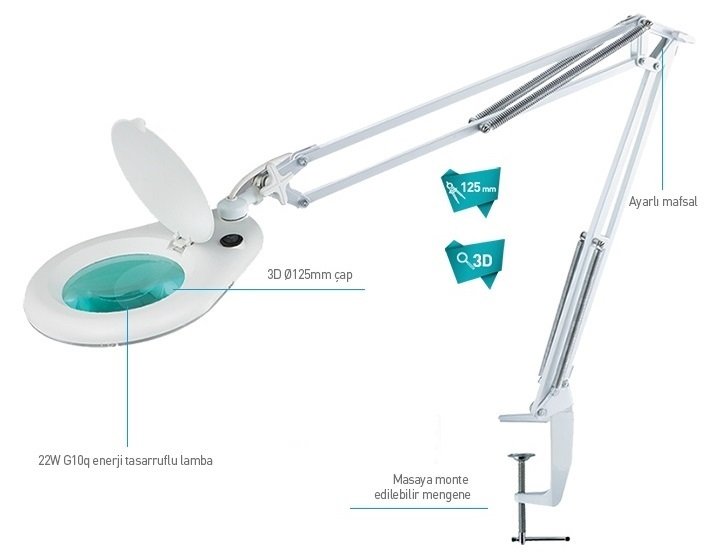 Floresanlı Masa Büyüteçi 3X Zoom