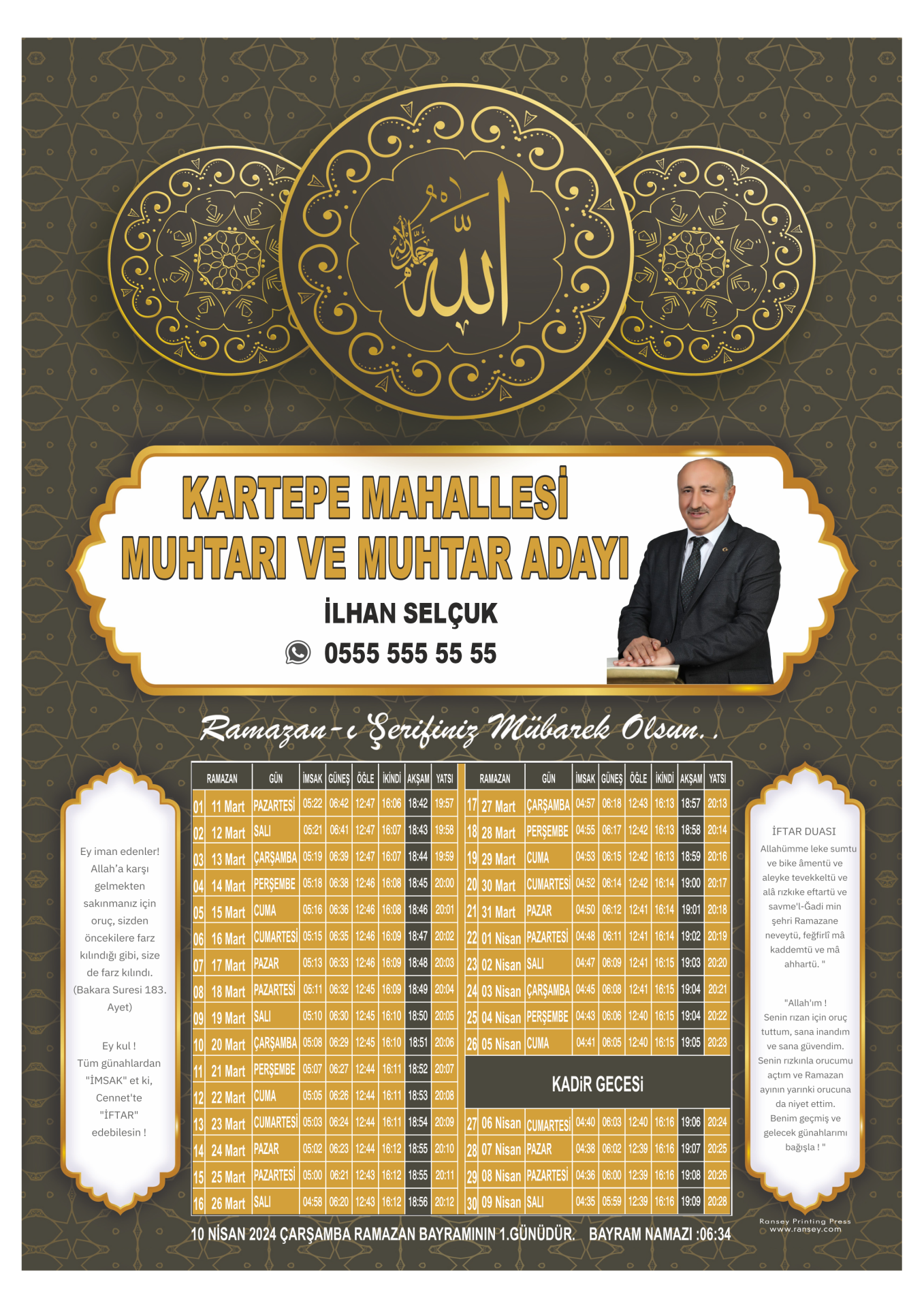 Muhtar Adayı  İmsakiye 1.000 Adet Kargo Dahil.