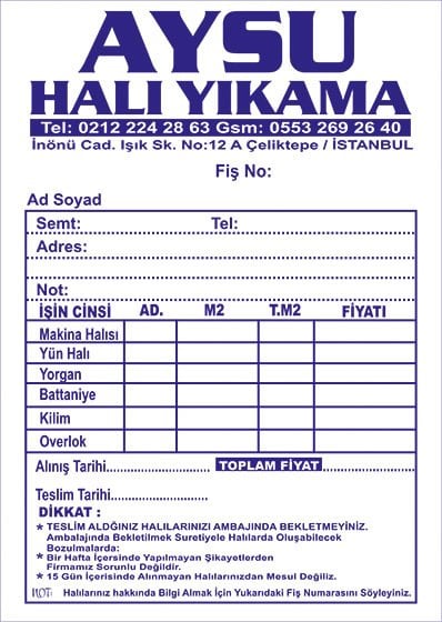 A6 Carpet Washing Receipt