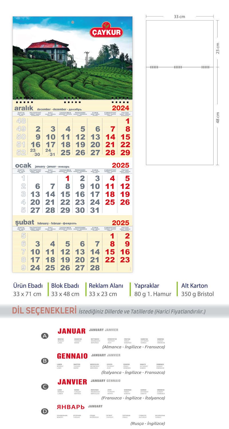 Kod-06 Büyük Gemici Takvim Sarı (Tek Parça Spiralli)