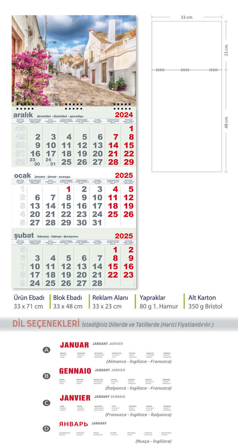 Kod-08 Büyük Gemici Takvim Yeşil (Tek Parça Spiralli)