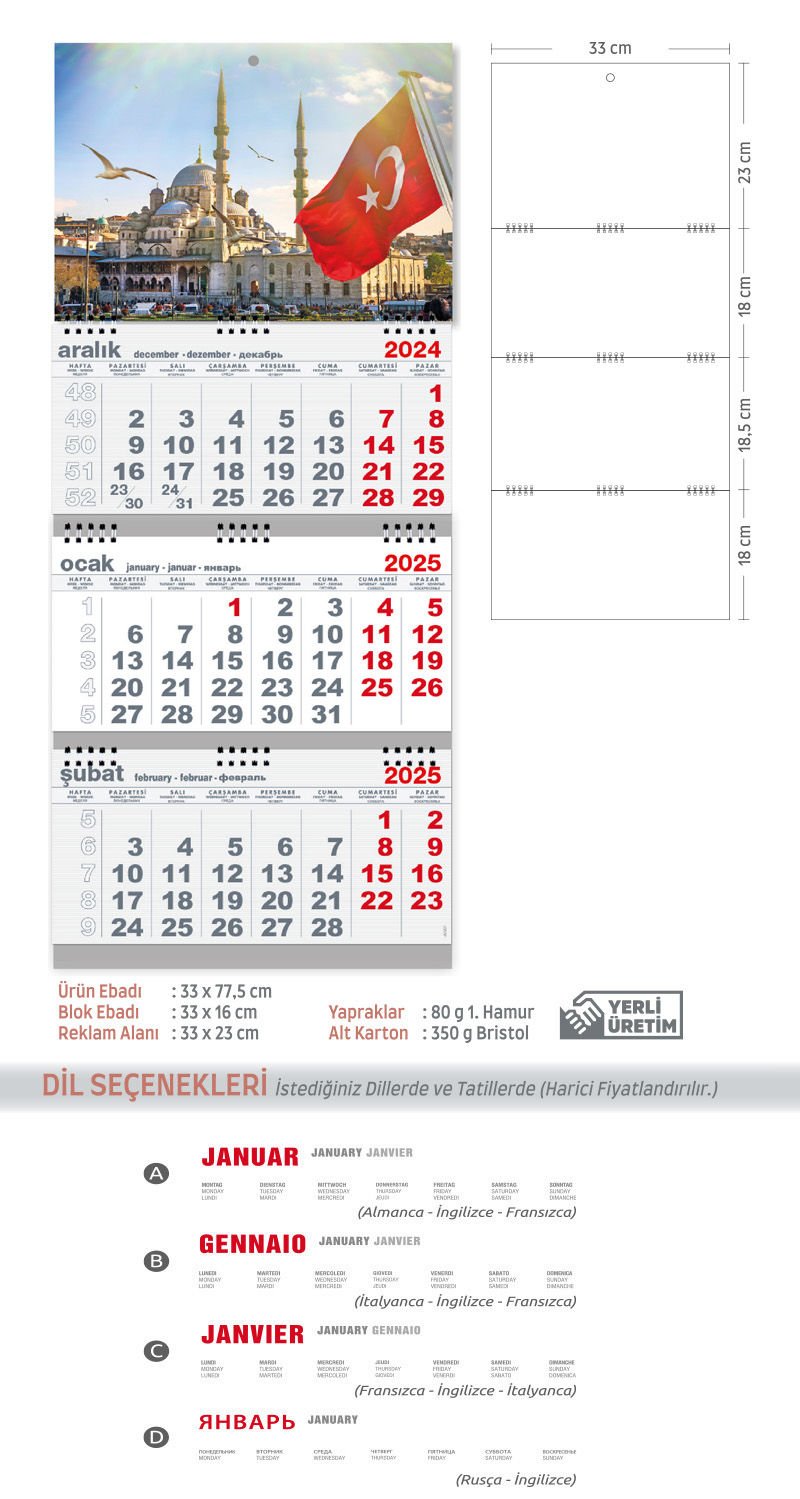 Kod-11 Büyük Gemici Takvim Gri (Üç Parça Spiralli)