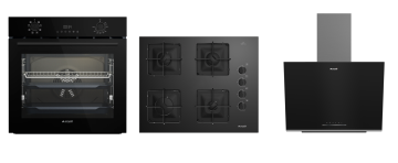 Arçelik Siyah Kare Ocaklı 3 lü Buhar Destekli Cam Seri ( AFC 341 S - OCD K 651 ES - ADE 606-2 S ) Ankastre Set