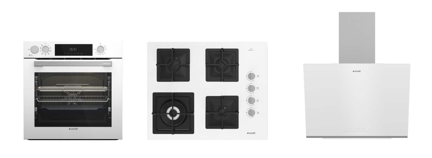 Arçelik Beyaz Döküm Wok Ocaklı Buhar Destekli AFRY ( AFC 361 B - OCD K 651 DWYB - ADE 606-2 B ) Ankastre Set