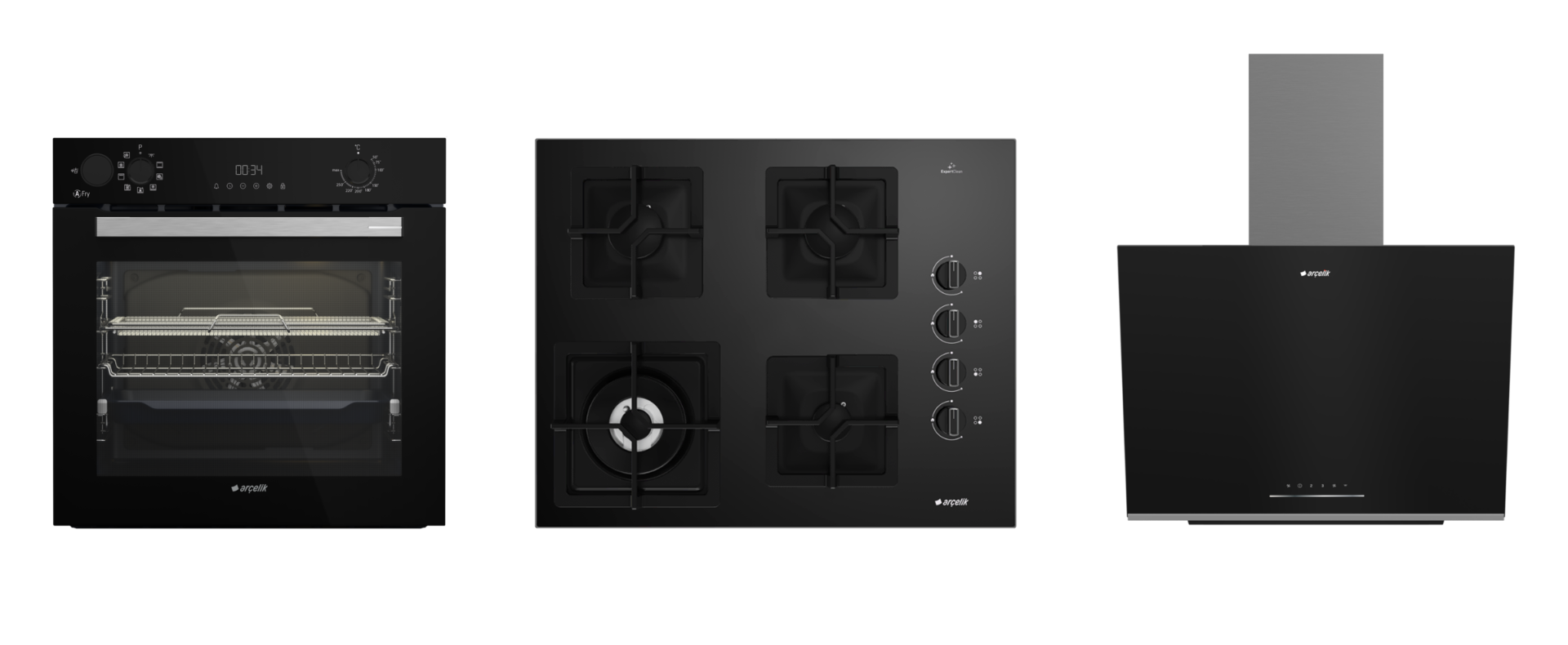 Arçelik Siyah Döküm Wok Ocaklı Buhar Destekli AFRY ( AFC 361 S - OCD K 651 DWYS - ADE 606-2 S ) Ankastre Set