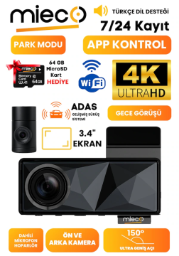 Mieco A11 Ön ve Arka 4K Araç Kamerası Seti