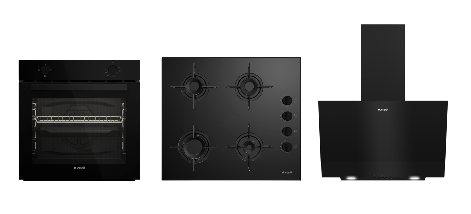Arçelik Siyah Cam Fırsat ( AFC 120 S - OCD T 601-1 ES - ADE 605 S ) Ankastre Set
