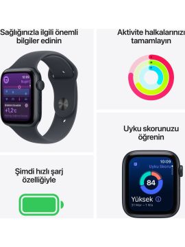 Apple Watch SE 3 GPS 44mm Gece Yarısı Alüminyum Kasa ve Gece Yarısı Spor Kordon Akıllı Saat - M/L