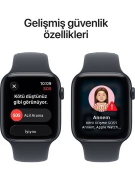 Apple Watch SE 3 GPS 44mm Gece Yarısı Alüminyum Kasa ve Gece Yarısı Spor Kordon Akıllı Saat - M/L