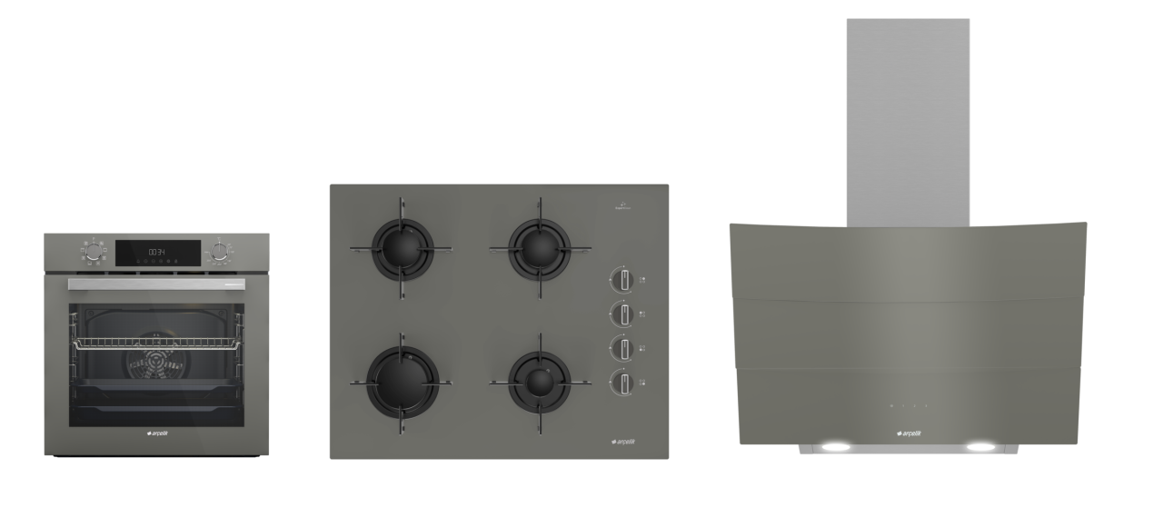 Arçelik Star Gri Buhar Destekli Cam ( AFC 340 G - OCD T 651 EG - P 14 YEG ) Ankastre Set