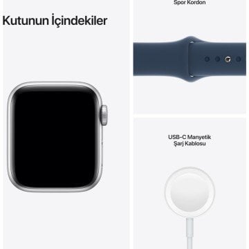 Apple Watch SE GPS 40mm MKNY3TU/A Gümüş Rengi Alüminyum Kasa ve Mavi Spor Kordon Akıllı Saat