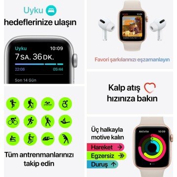 Apple Watch SE GPS 40mm Uzay Grisi Alüminyum Kasa ve Spor Kordon Akıllı Saat