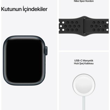 Apple Watch Series 7 Nike GPS 41mm Gece Yarısı Alüminyum Kasa ve Nike Spor Kordon Akıllı Saat