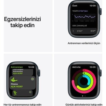 Apple Watch Series 7 Nike GPS 41mm Gece Yarısı Alüminyum Kasa ve Nike Spor Kordon Akıllı Saat