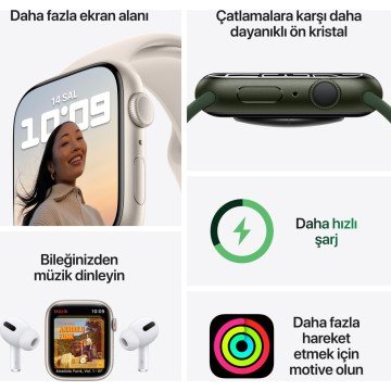 Apple Watch Series 7 Nike GPS 41mm Yıldız Işığı Alüminyum Kasa ve Nike Spor Kordon Akıllı Saat