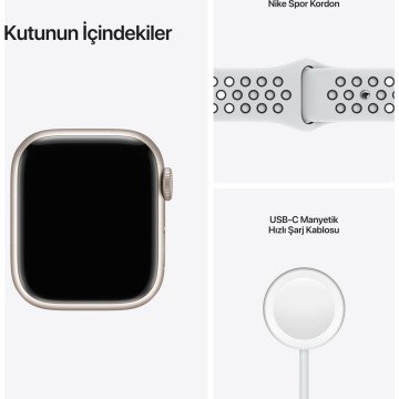 Apple Watch Series 7 Nike GPS 41mm Yıldız Işığı Alüminyum Kasa ve Nike Spor Kordon Akıllı Saat
