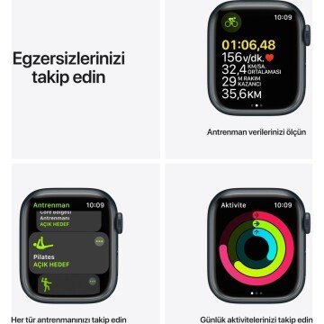 Apple Watch Series 7 GPS 41mm Gece Yarısı Alüminyum Kasa ve Spor Kordon Akıllı Saat