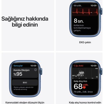 Apple Watch Series 7 GPS 41mm Mavi Alüminyum Kasa ve Spor Kordon Akıllı Saat