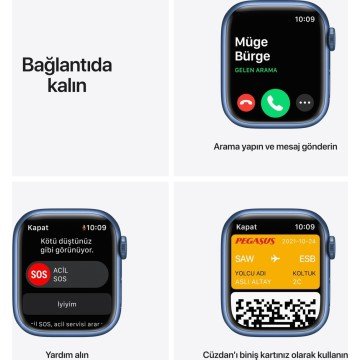 Apple Watch Series 7 GPS 41mm Mavi Alüminyum Kasa ve Spor Kordon Akıllı Saat
