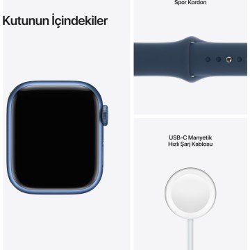 Apple Watch Series 7 GPS 41mm Mavi Alüminyum Kasa ve Spor Kordon Akıllı Saat