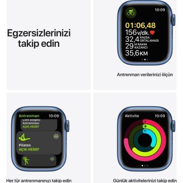 Apple Watch Series 7 GPS 41mm Mavi Alüminyum Kasa ve Spor Kordon Akıllı Saat
