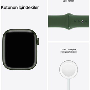 Apple Watch Series 7 GPS 41mm Yeşil Alüminyum Kasa ve Spor Kordon Akıllı Saat