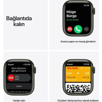 Apple Watch Series 7 GPS 41mm Yeşil Alüminyum Kasa ve Spor Kordon Akıllı Saat