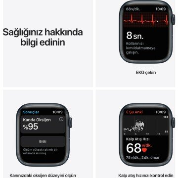 Apple Watch Series 7 GPS 45mm Gece Yarısı Alüminyum Kasa ve Spor Kordon Akıllı Saat