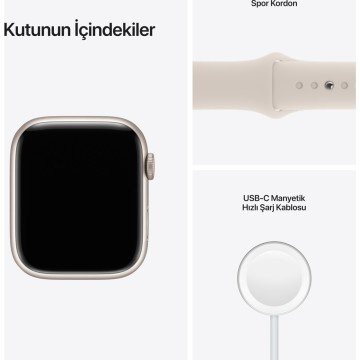 Apple Watch Series 7 GPS 45mm Yıldız Işığı Alüminyum Kasa ve Spor Kordon Akıllı Saat