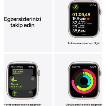 Apple Watch Series 7 GPS 45mm Yıldız Işığı Alüminyum Kasa ve Spor Kordon Akıllı Saat